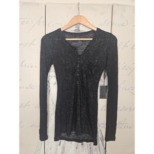 Rails Midnight Blue Metallic Henley Long Sleeve Top V-Neck Burnout Shirt XS NEW